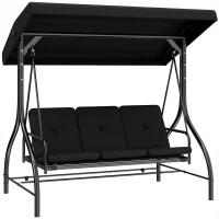 Outsunny 3 Seater Canopy Swing Chair, 2 in 1 Garden Swing Seat Bed, with Adjustable Canopy and Metal Frame, Black(m-9)