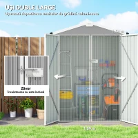 Outsunny Căsuță de Grădină din Oțel 1,1m² cu Uși Duble Blocabile, 133x87x178 cm, Gri Argintiu(m-4)