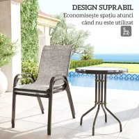 Outsunny Set Mobilier de Grădină din 3 Piese cu Scaune Suprapozabile și Masă din Sticlă, 54x71x93 cm, Gri Închis(m-5)