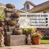 Outsunny 28" 5-Tier Outdoor Fountain, Cascading Waterfall Feature with LED Lights, Adjustable Flow, Rustic Brown(m-7)