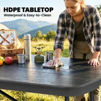 Outsunny 5 Piece 6ft Foldable Table and Chairs, Portable Picnic Table Set with 4 Chairs, Waterproof Top and Steel Frame, Black(m-5)