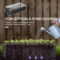 Outsunny Lot de 2 carrés potagers de jardin rectangulaire tôle d'acier ondulée 120 x 60 x 30,5 cm gris(m-5)