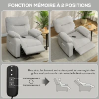 HOMCOM Fauteuil relax électrique fauteuil inclinable port USB repose-pieds poches latérales télécommande 96x90x103cm crème(m-7)