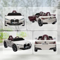 HOMCOM Mașină Electrică pentru Copii 3-6 Ani cu Licență BMW, cu Telecomandă, Claxon și Faruri, 115x67x45 cm, Albă(m-9)