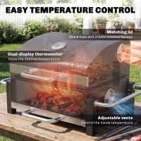 Outsunny Grill na węgiel drzewny ze stali przenośny BBQ Smoker z pokrywą regulowanymi otworami wentylacyjnymi dwupoziomowy pojemnik na węgiel termometr(m-6)