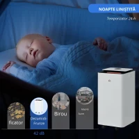 HOMCOM Dezumidificator de 12L din ABS cu 5 Modalitati, 2 Viteze, Temporizator de 24h si Design Silentios, 25x25x50.5 cm, Alb si Negru(m-4)