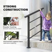 Outsunny Poręcz schodowa na 1-3 stopnie, regulowany kąt 94 cm, poręcz zewnętrzna i wewnętrzna, metalowa, czarna(m-5)