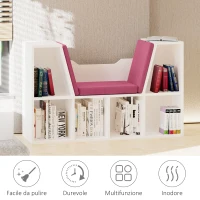 HOMCOM Libreria Panca 2 in 1, Design Contemporaneo, 6 Scomparti, 3 Cuscini Inclus,i 102L x 30P x 61H cm, Bianco e Rosa(m-7)