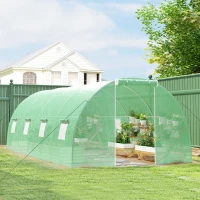 Outsunny Serre de Jardin Tunnel 18 m² dim. 6L x 3l x 2H m - 8 fenêtres, Porte zippée Enroulable - châssis Tubulaire Acier galvanisé, bâche PE Haute densité Vert(m-10)