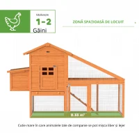 PawHut Cote de Gradina pentru 1-2 Gaini cu Zona pentru Cuibarit, Casuta si Spatiu Deschis, 179x67x115 cm, Portocaliu(m-7)