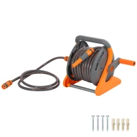Outsunny Portable Garden Hose Reel, 20+2 m Wall Mounted Hose Reel with 2 Patterns Spray Nozzle and Crank Handle, Orange(m-11)