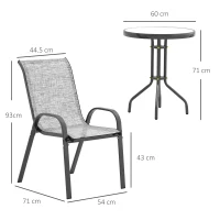 Outsunny Set Mobilier de Grădină din 3 Piese cu Scaune Suprapozabile și Masă din Sticlă, 54x71x93 cm, Gri Închis(m-3)