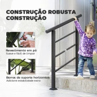 Outsunny Corrimão de Escada 95 cm Corrimão para Escada com Kit de Instalação Ângulo Ajustável para 1-3 Degraus Preto(m-5)