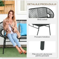 Outsunny Bancă de grădină cu 2 locuri din metal și frânghie din rășină cu 2 perne - dim. 132L x 72l x 83h cm - negru(m-6)