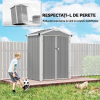 Outsunny Căsuță de Grădină din Oțel 1,1m² cu Uși Duble Blocabile, 133x87x178 cm, Gri Argintiu(m-6)