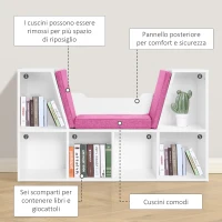 HOMCOM Libreria Panca 2 in 1, Design Contemporaneo, 6 Scomparti, 3 Cuscini Inclus,i 102L x 30P x 61H cm, Bianco e Rosa(m-6)