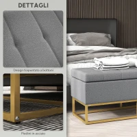 HOMCOM Panca Contenitore 2 in 1 con Seduta Trapuntata e Piedi in Acciaio, 110 x 44 x 48 cm, Grigio e Dorato(m-6)
