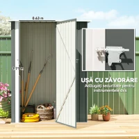 Outsunny Căsuță de Grădină 1.07m² din Oțel Galvanizat, Căsuță pentru Depozitare cu Ușă Blocabilă, Acoperiș Înclinat, 142x86x189 cm, Gri Deschis(m-5)