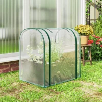 Outsunny Mini Sera de Grădină cu Sac de Plantare, Sera pentru Grădină cu Ușă Rulantă, Structură din Oțel, Acoperire din Plastic, pentru Legume, Flori, Plante, Verde Închis(m-9)