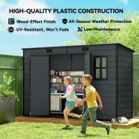 Outsunny 10 x 4 ft Resin Garden Shed, Outdoor Storage Shed with Floor, Windows, Lockable Doors and Vents, Dark Grey(m-8)