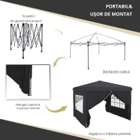 Outsunny Cort cu Copertina Pliabila de 3x3 m, Adapost pentru Soare Reglabil in inaltime, Geanta de Transport si Saci de Greutate(m-5)