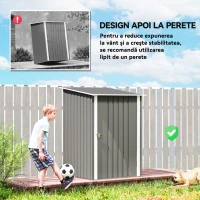 Outsunny Căsuță de Grădină pentru Depozitare Unelte din Oțel Galvanizat cu Ușă Batantă, 100x104x160 cm, Gri Deschis(m-6)