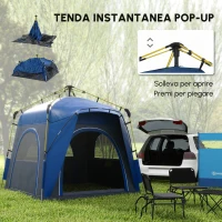Outsunny Tenda da Campeggio Familiare 4 Persone Tenda Cupola Impermeabile Leggera, Ventilata Facile da Montare Pop-up 4 Finestre Parasole, Dim, 2,4 L x 2,4 L x 1,99 H M Fibra di Vetro Poliestere Grigio Blu(m-4)