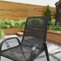 Outsunny Set de 2 Scaune de Exterior pentru Prânz, Scaune Suprapozabile cu Spătar Înalt, Plasă Respirabilă pentru Grădină sau Terasă, Negru(m-7)