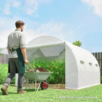 Outsunny Folia do szklarni 3 x 3 m, wodoodporna folia polietylenowa z rolowanymi drzwiami, 6 okien, ochrona UV, biała(m-7)