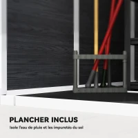 Outsunny Abri de Jardin Cabanon de Stockage Plancher Structure Aluminium 3 Fenêtres 2 Aérations 182x182x183cm Gris Effet Bois(m-4)