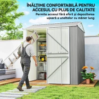 Outsunny Șopron de Grădină Înalt de 3.51m² din Oțel Galvanizat cu Orificii de Ventilație, Șopron de Grădină cu Ușă Blocabilă, Acoperiș Înclinat, Mănuși, Șopron pentru Unelte, 209x177x236 cm, Gri Argintiu(m-4)