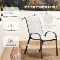 Outsunny Set Mobilier de Grădină din 3 Piese cu Scaune Suprapozabile și Masă din Sticlă, 54x71x93 cm, Gri Închis(m-6)