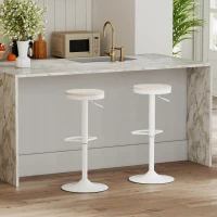 HOMCOM Lot de 2 tabourets de bar, chaises de bar pivotantes avec assise en hévéa, hauteur réglable et repose-pieds, blanc(m-10)