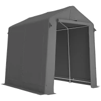 Outsunny Cort garaj 2,3 x 1,9 m, rezistent la apă, cort pentru unelte cu ușă rulabilă cu fermoar, ventilație, acoperiș în două ape, gri închis(m-1)