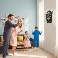 HOMCOM Țintă pentru Darts cu 6 Săgeți, Adaptor, 4 Afișaje LED și 27 de Jocuri, din ABS și PP, 44x51.5x3.2 cm, Negru(m-2)