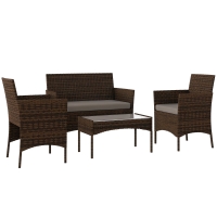 Outsunny Set Mobilier de Grădină din 4 Piese cu Canapea, 2 Fotolii și Măsuță de Cafea, 102x58x82 cm, Maro