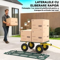 Outsunny Cărucior pentru Grădină din Oțel, cu Capacitate de 200 kg și Pereți Laterali Detașabili, 104x54x51 cm, Verde și Galben(m-5)