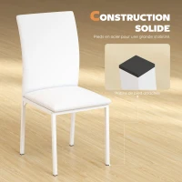 HOMCOM Lot de 4 chaises de salle à manger, chaises de cuisine, capitonnage rhombique et pieds en métal, 41x50x91cm, blanc(m-4)