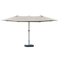 Outsunny Parasol de jardin exterieur parasol double rectangulaire 4,6L x 2,7l x 2,4H m avec ouverture fermeture manivelle, sacs de lestage et base inclus, pour balcon, piscine, gris clair(m-12)