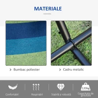 Outsunny Hamac de Grădină Suspendat 310x117 cm cu Înălțime Reglabilă și Suport, Capacitate 120 kg, Hamac Autoportant cu Geantă de Transport, pentru Camping, Grădină, Balcon, Patio, Verde și Albastru(m-5)