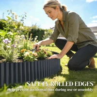 Outsunny Metal Garden Edging Border, 8 in x 21.3 ft Corrugated Heavy Duty Galvanised Steel Lawn Edging, Dark Grey(m-5)