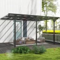 Outsunny Pergola adossée aluminium 4,5 x 3 m avec toit en polycarbonate résistant UV, gouttière intégrée, tonnelle de jardin pour terrasse patio véranda, gris(m-10)