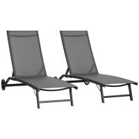 Outsunny Set de 2 Șezlonguri Rabatabile pe 5 Niveluri, Șezlonguri din Aluminiu și Țesătură Respirabilă, 66x165x102 cm, Albastru(m-11)