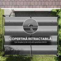 Outsunny Gazebo Pergolă 4x3 m cu Acoperiș Retractabil, Orificii de Drenaj, Picheți și Șuruburi, Pergolă de Grădină din Poliester și Metal, pentru Terasă, Verandă, Exterior, Gri Închis(m-6)