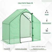 Outsunny Sera Cabina Portabila 6' x 3' x 6', Folie PE, Sera de Gradina cu Cadru de Otel, Usa cu Fermoar, Aerisire Superioara, pentru Flori, Legume, Puieti, Plante Tropicale, Verde(m-4)