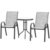 Outsunny Set Mobilier de Grădină din 3 Piese cu Scaune Suprapozabile și Masă din Sticlă, 54x71x93 cm, Gri Închis(m-10)