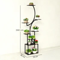 Outsunny Suport pentru Plante cu 8 Niveluri în Formă de S, Suport Ghivece din Metal pentru Interior și Exterior, pentru Grădină, Balcon, Terasă, Cameră de Zi, 74x26x158.5 cm, Negru(m-3)