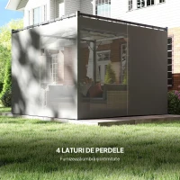 Outsunny Pergolă de Grădină cu Acoperiș Retractabil și Draperii, din Metal și Poliester, 300x300x227 cm, Gri Deschis(m-5)