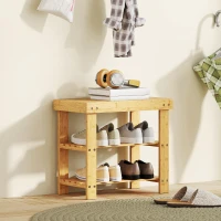 HOMCOM Schuhbank aus Bambus, Schuhregal mit 2 Ablagen, Sitzfläche, für Flur, Eingangsbereich, 50x28x45cm, Natur(m-2)