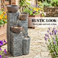 Outsunny 4-Tier Outdoor Fountain, Cascading Waterfall, Garden Fountain with LED Lights, Adjustable Flow, Grey and Rustic Brown(m-4)